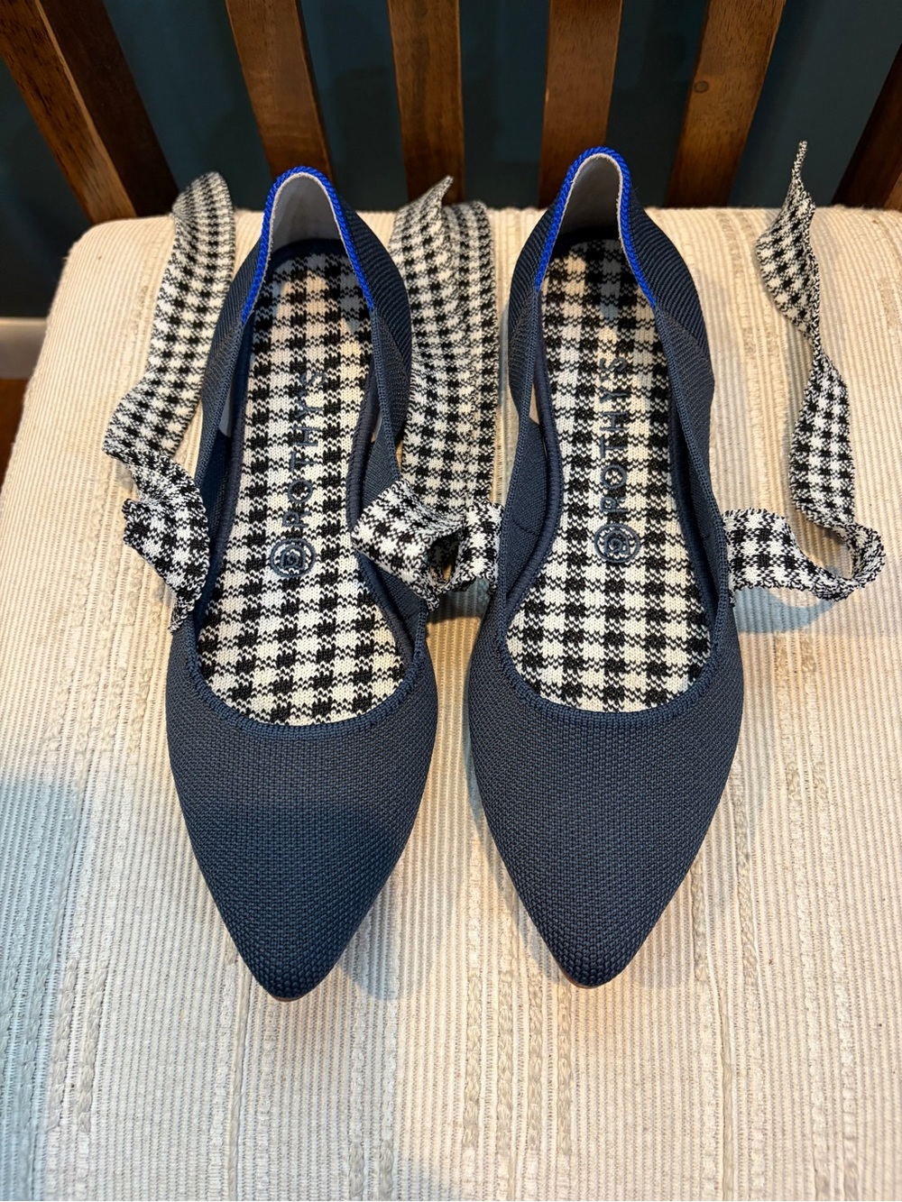 ROTHY’S Pointed Knit Flats with Houndstooth Bow - Navy/Black - Picture 5 of 7